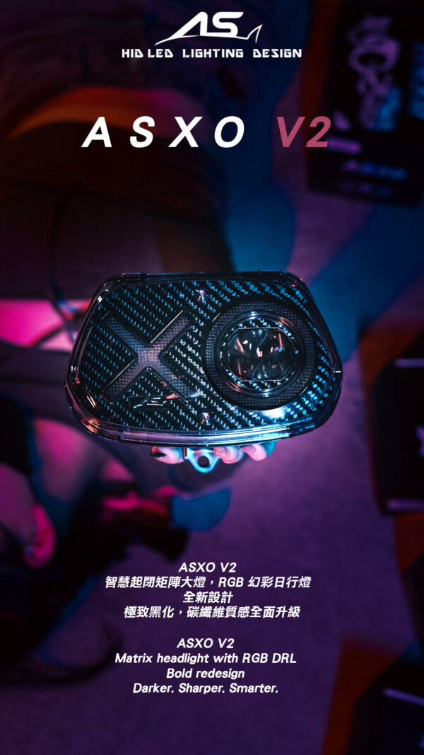 AS-XOV2 Vespa Sprint matrix projector headlight with carbon fiber trim and app-controlled RGB